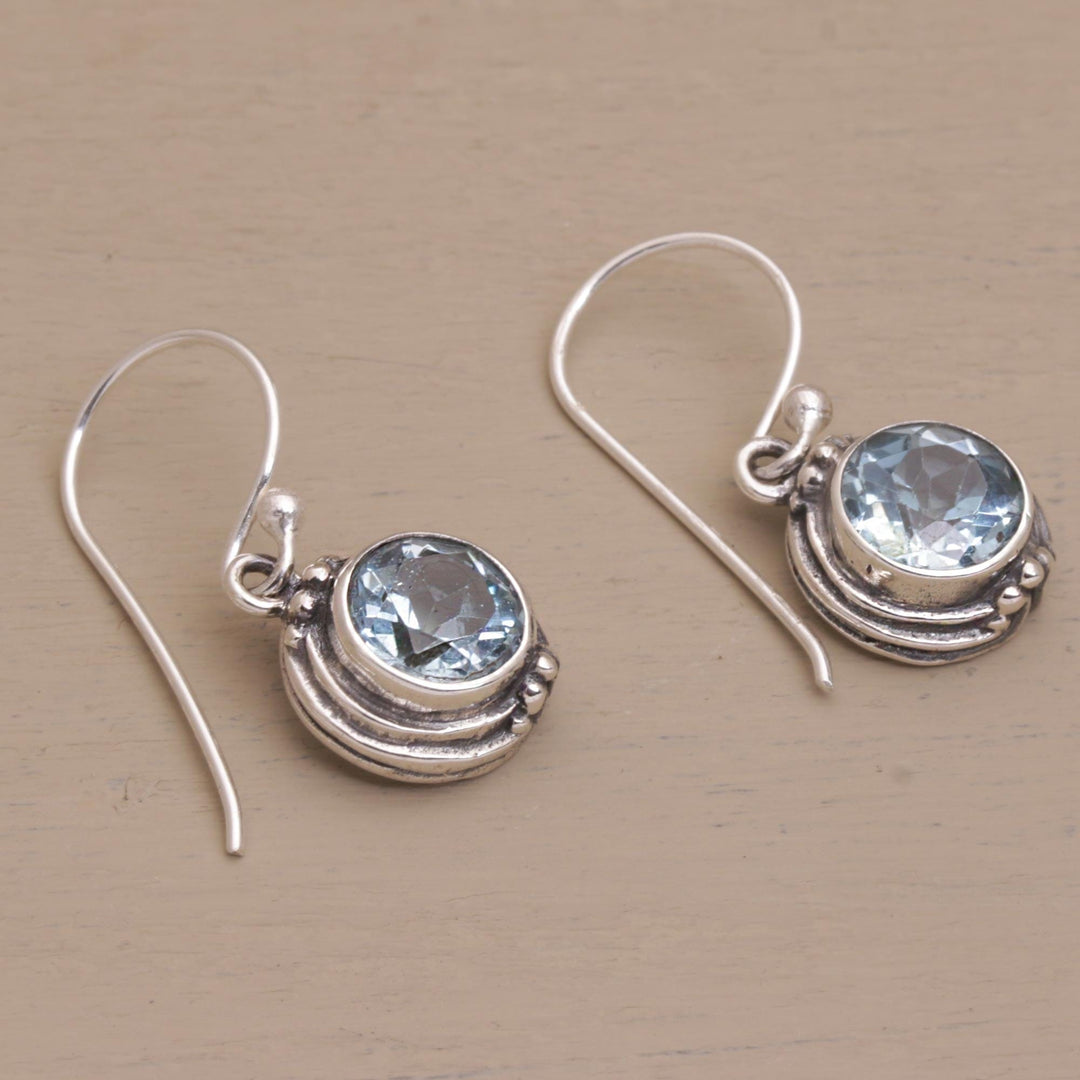 Three Carat Blue Topaz Dangle Earrings in Sterling Silver - Cool Radiance