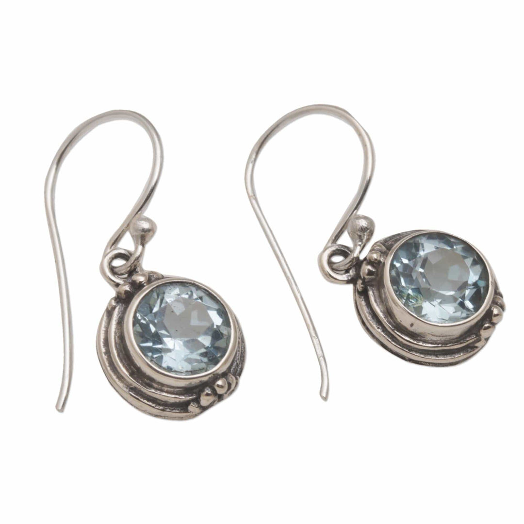 Three Carat Blue Topaz Dangle Earrings in Sterling Silver - Cool Radiance