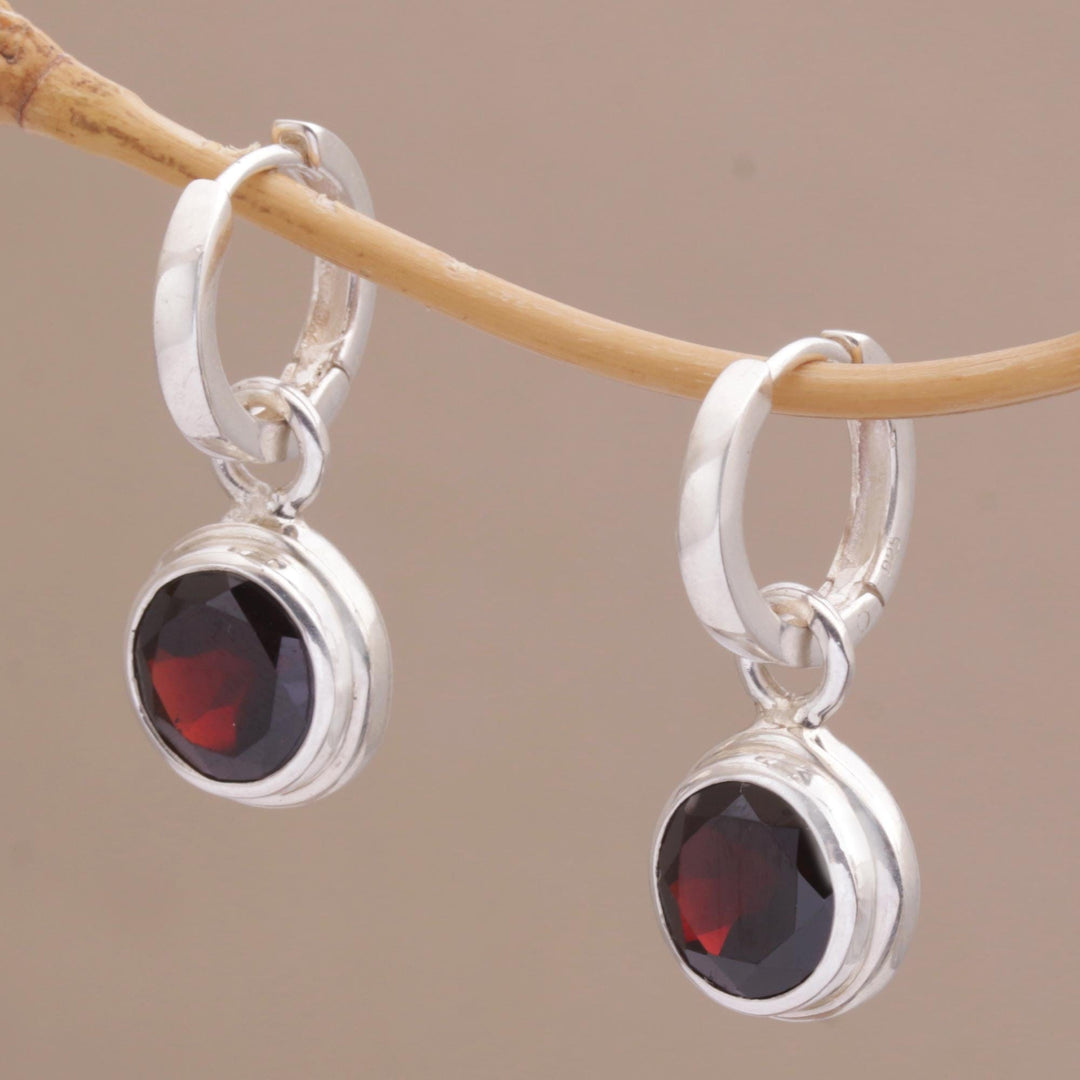 2.5 Carat Garnet Hoop Dangle Earrings from Bali - Stoplight