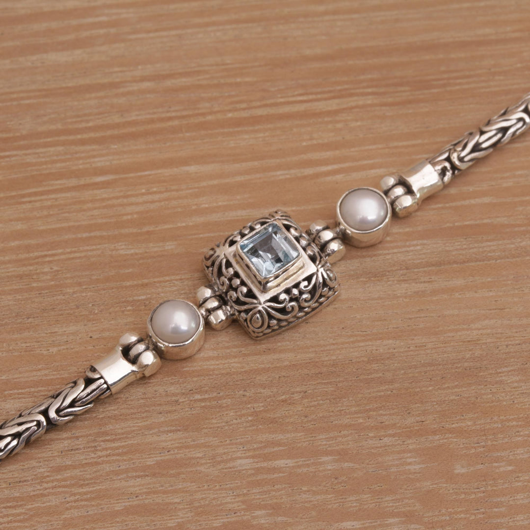 Borobudur Chain Bracelet with Blue Topaz Pendant - Window to the World