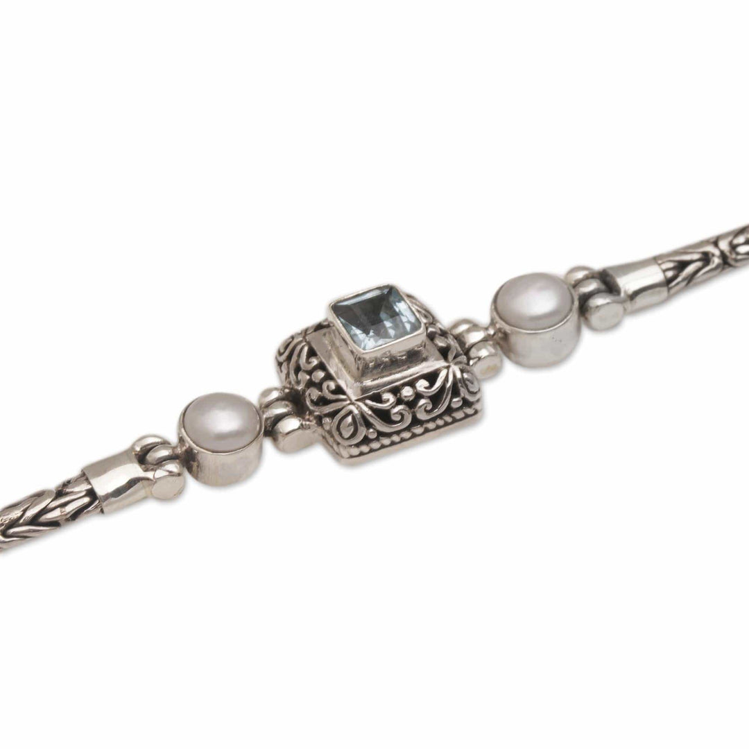 Borobudur Chain Bracelet with Blue Topaz Pendant - Window to the World