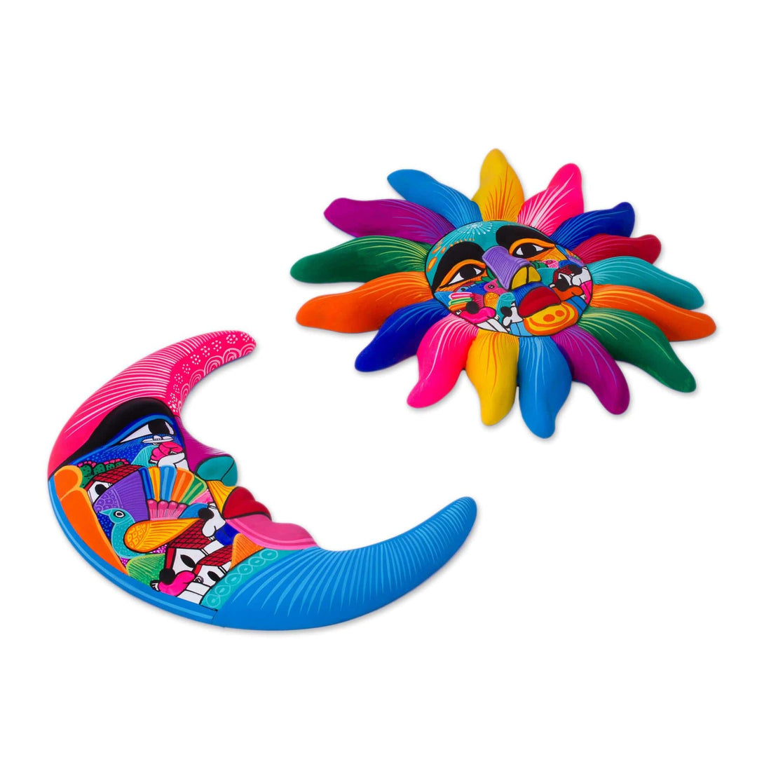Mexican Hand Painted Sun and Moon Ceramic Wall Art - Celestial Couple