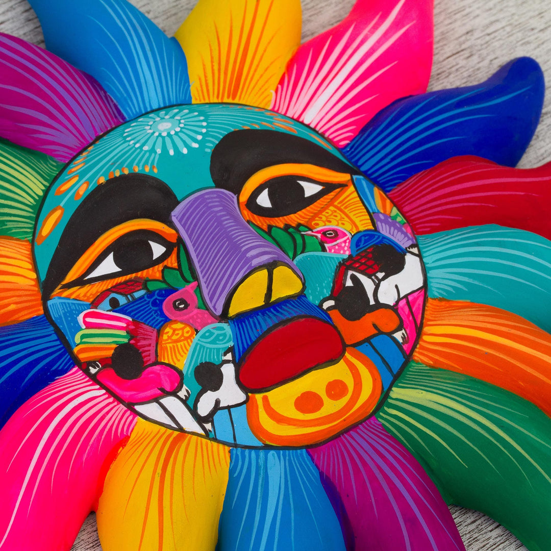 Mexican Hand Painted Sun and Moon Ceramic Wall Art - Celestial Couple