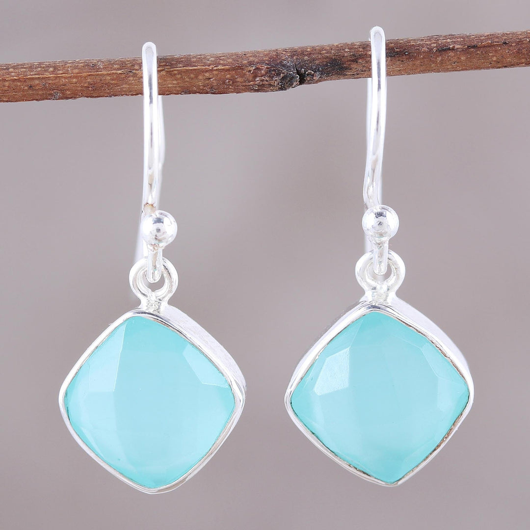 Faceted Aqua Chalcedony Dangle Earrings - Sea Glass