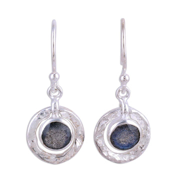 Sterling Silver and Labradorite Round Dangle Earrings - Dusky Charm