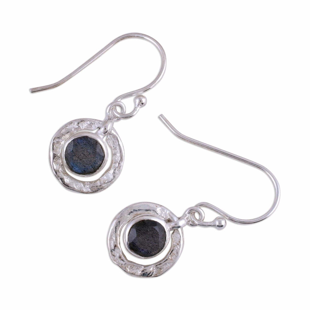 Sterling Silver and Labradorite Round Dangle Earrings - Dusky Charm