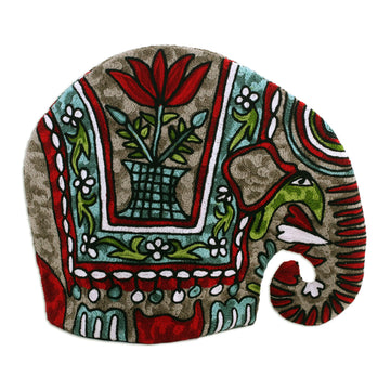 Indian Chain Stitched 100% Wool and Cotton Elephant Tea Cozy - Marching Elephant in Red