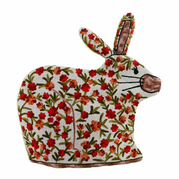Indian Chain Stitched 100% Wool and Cotton Rabbit Tea Cozy - Hopping Rabbit