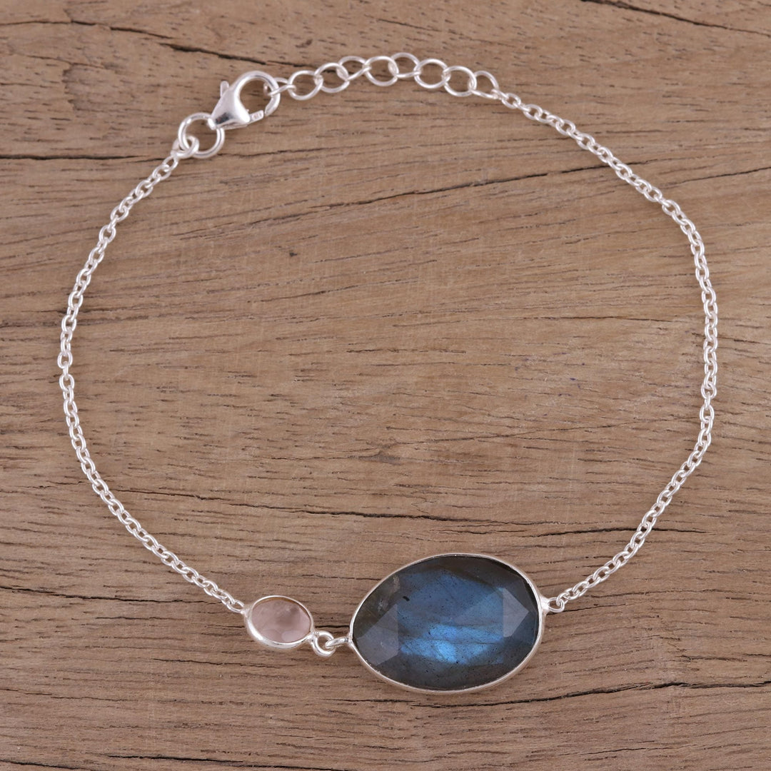 Sterling Silver Labradorite and Rose Quartz Pendant Bracelet - Mist and Mystery