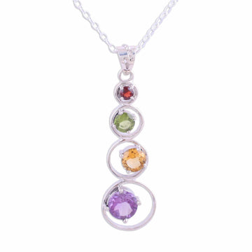 Handmade Multi-Gemstone Pendant Necklace - Rainbow Palette