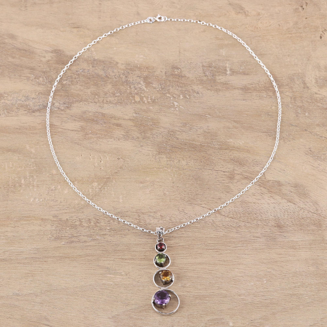 Handmade Multi-Gemstone Pendant Necklace - Rainbow Palette