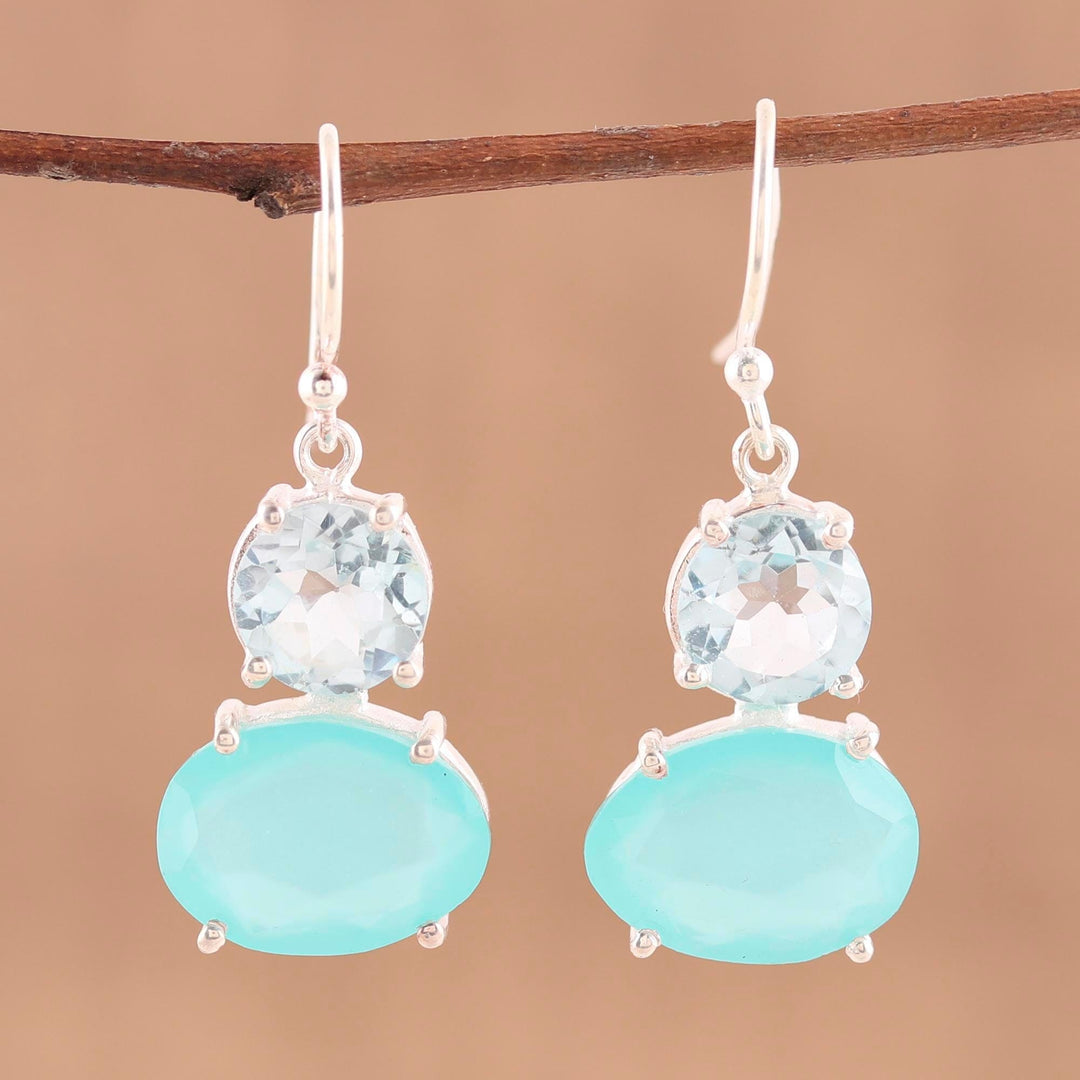 Blue Topaz and Chalcedony Prong Set Dangle Earrings - Regal Air