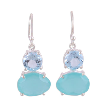 Blue Topaz and Chalcedony Prong Set Dangle Earrings - Regal Air