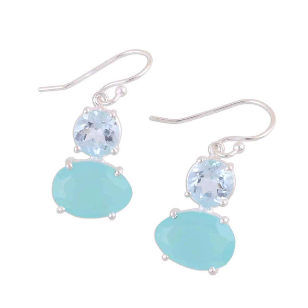 Blue Topaz and Chalcedony Prong Set Dangle Earrings - Regal Air
