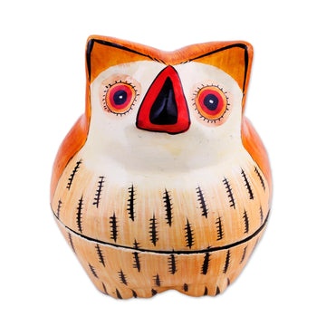 Hand-Painted Papier Mache Owl Decorative Box - Owl Master