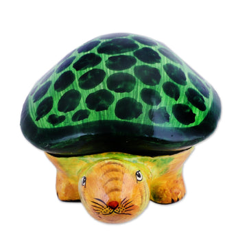 Papier Mache Turtle Decorative Box from India - Joyful Turtle