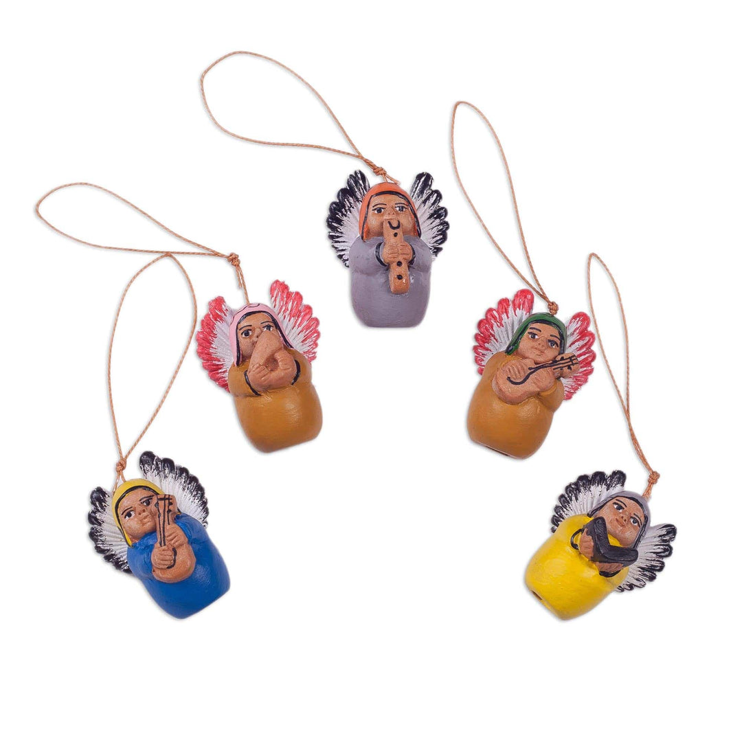 Four Hand-Painted Ceramic Musical Angel Ornaments from Peru - Angel Band