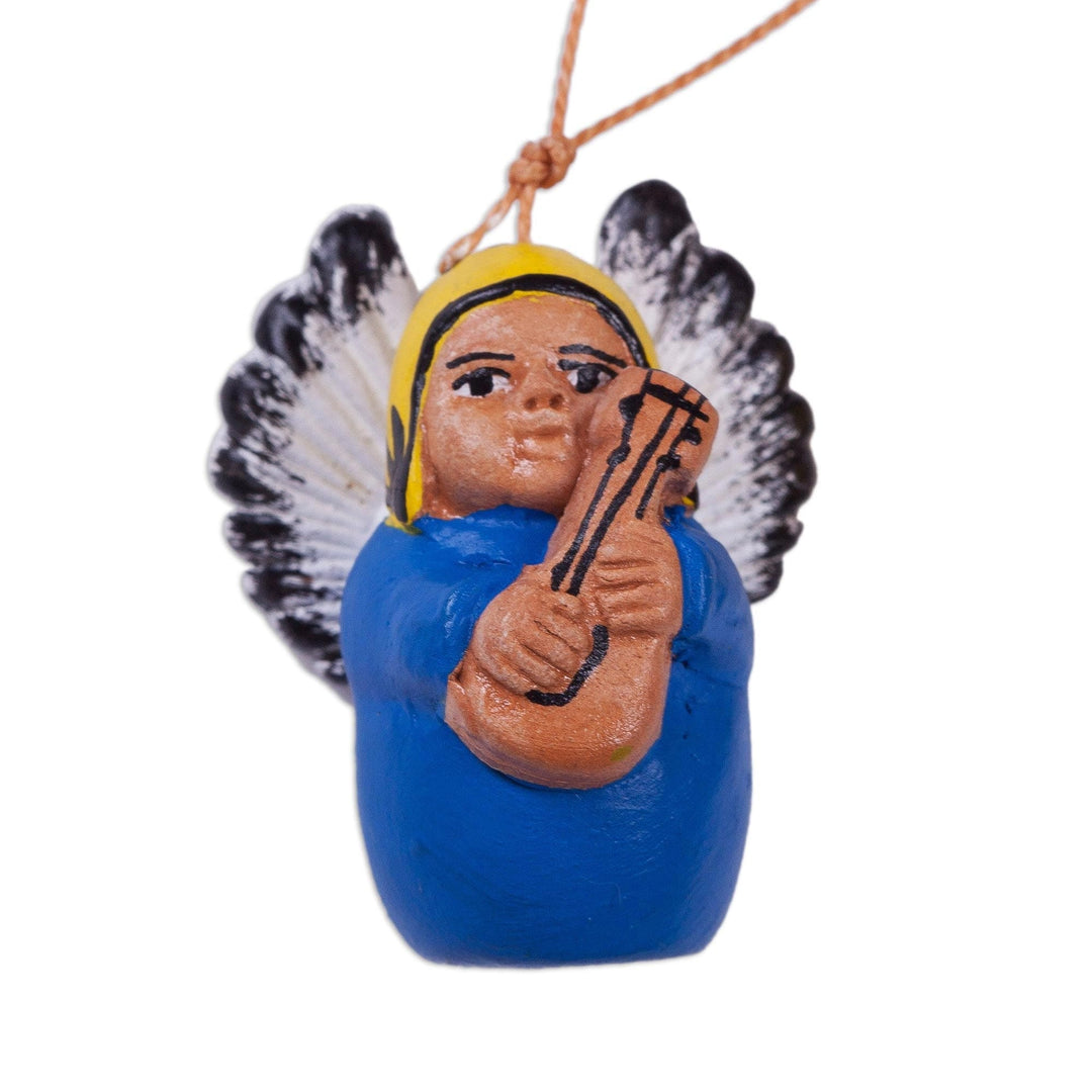 Four Hand-Painted Ceramic Musical Angel Ornaments from Peru - Angel Band