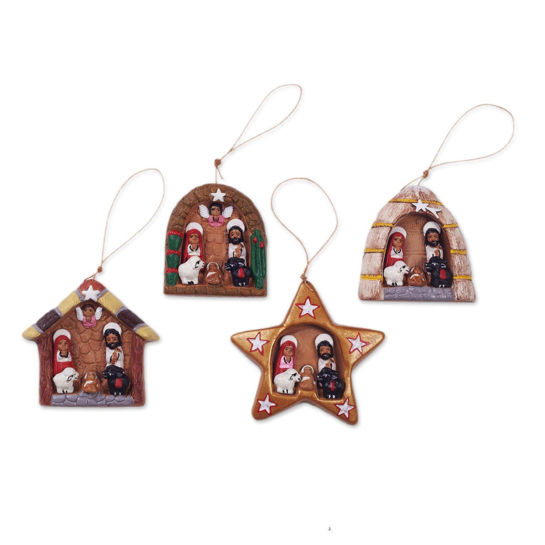 Set of Four Ceramic Nativity Ornaments from Peru - Happy Parties