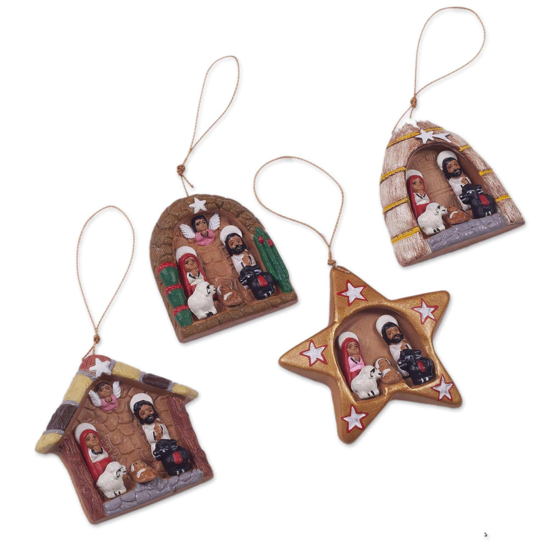 Set of Four Ceramic Nativity Ornaments from Peru - Happy Parties