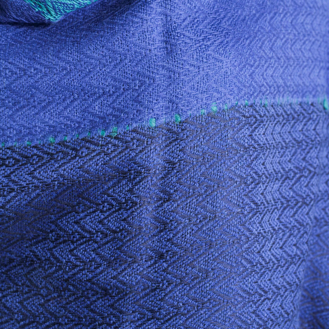 Handwoven Alpaca Blend Shawl with Blue Stripes from Peru - Passionate Woman in Blue