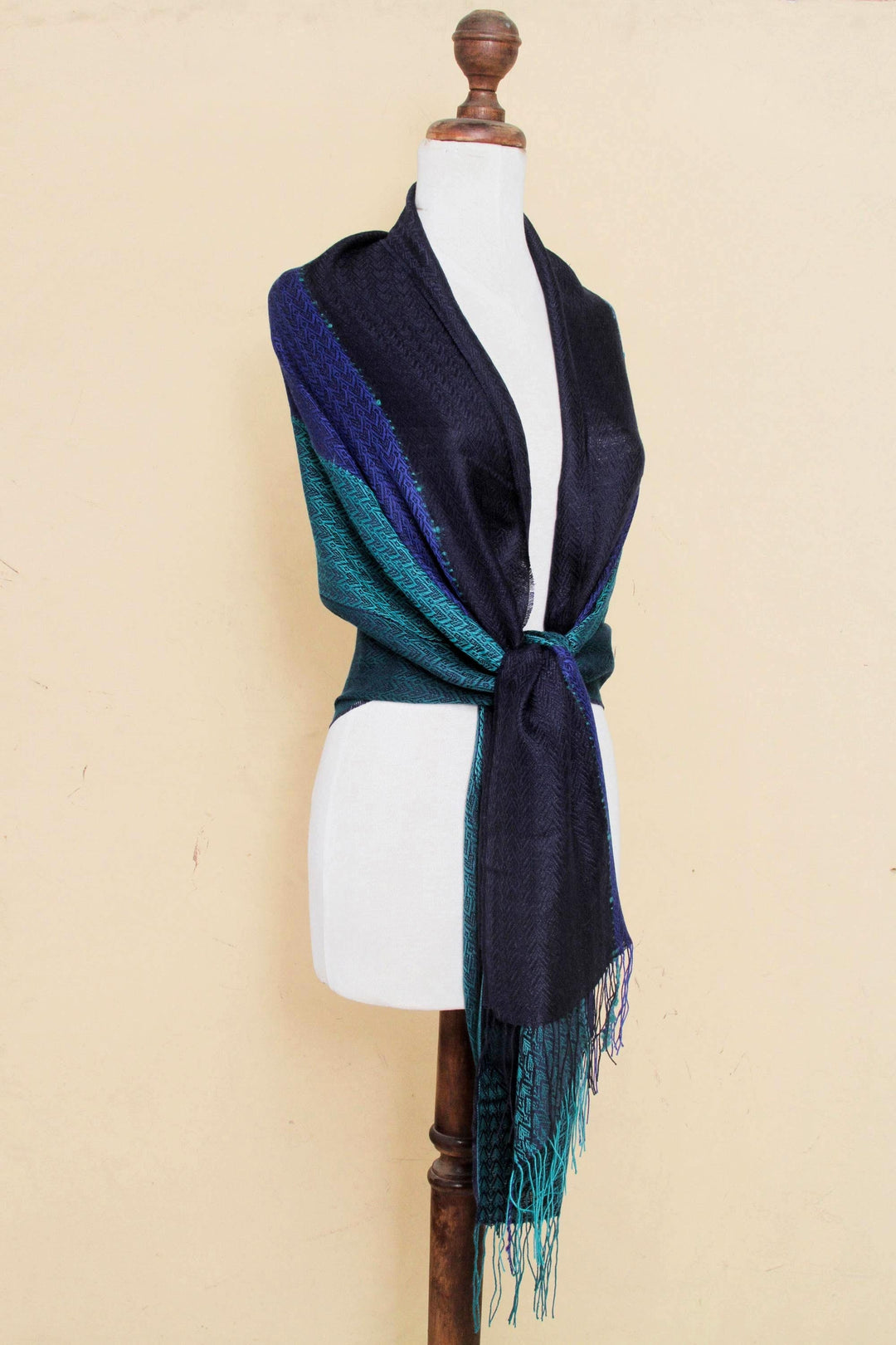 Alpaca Blend Shawl in Blue and Turquoise from Peru - Passionate Woman