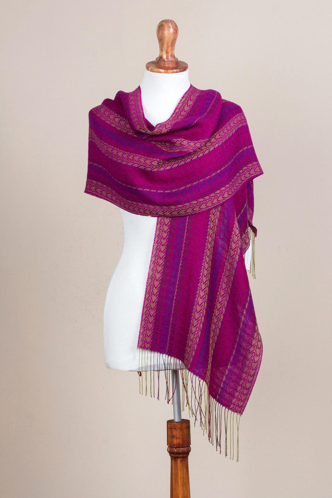 Alpaca Blend Wrap Scarf with Wave Motifs from Peru - Effortless Style