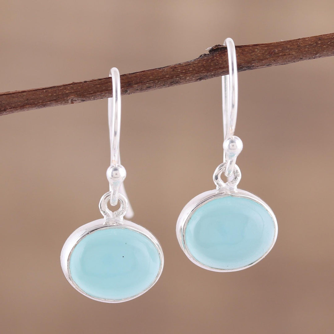Aqua Blue Chalcedony and Silver Dangle Earrings - Aqua Aurora