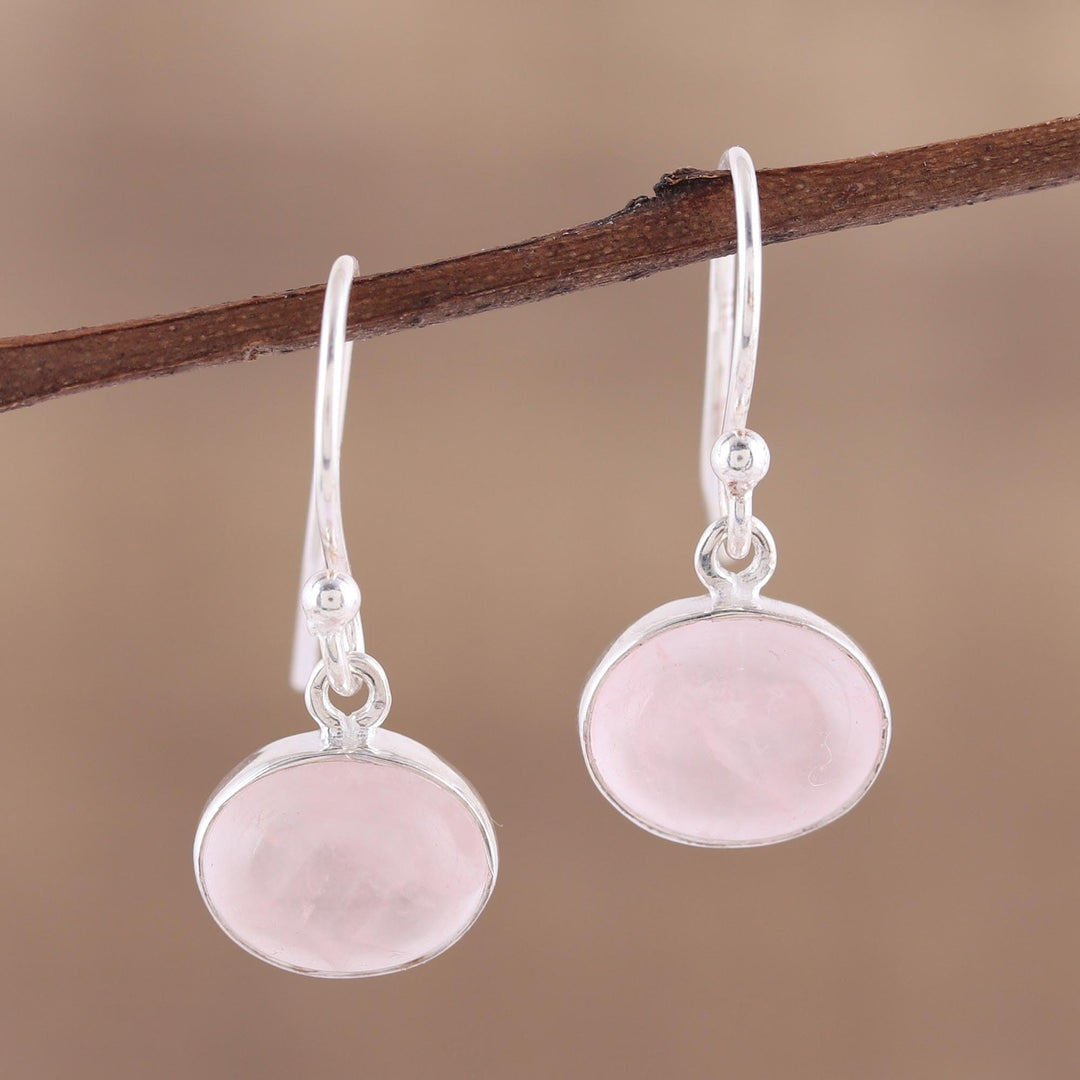Dangle Earrings with Sterling Silver and Rose Quartz - Pink Aurora