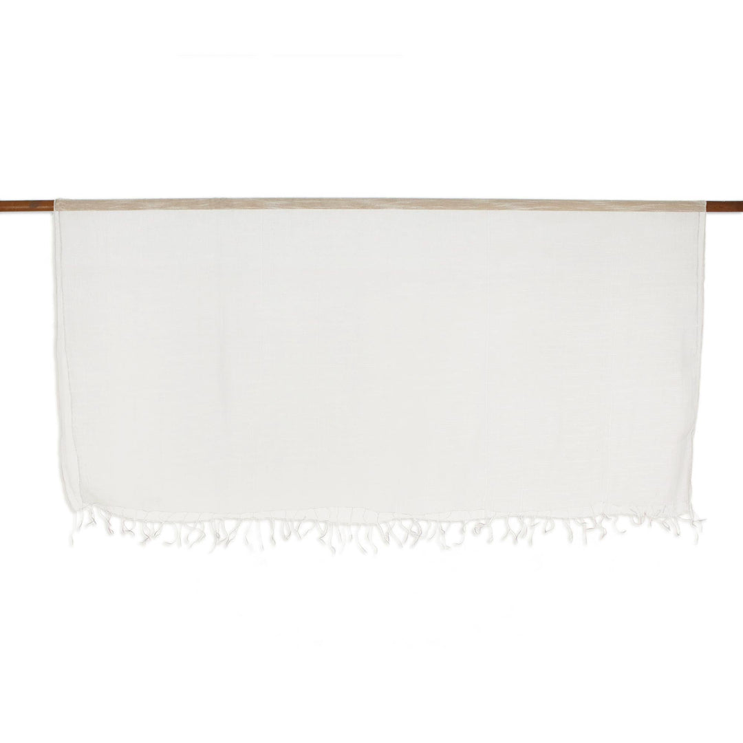Handwoven Silk Blend Scarf in Alabaster from Thailand - Dazzling Beauty in Alabaster