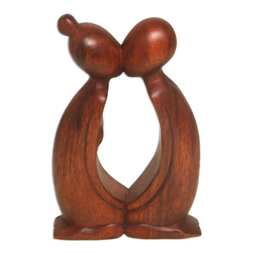 Hand Carved Suar Wood Romantic Statuette from Bali - Kissing You