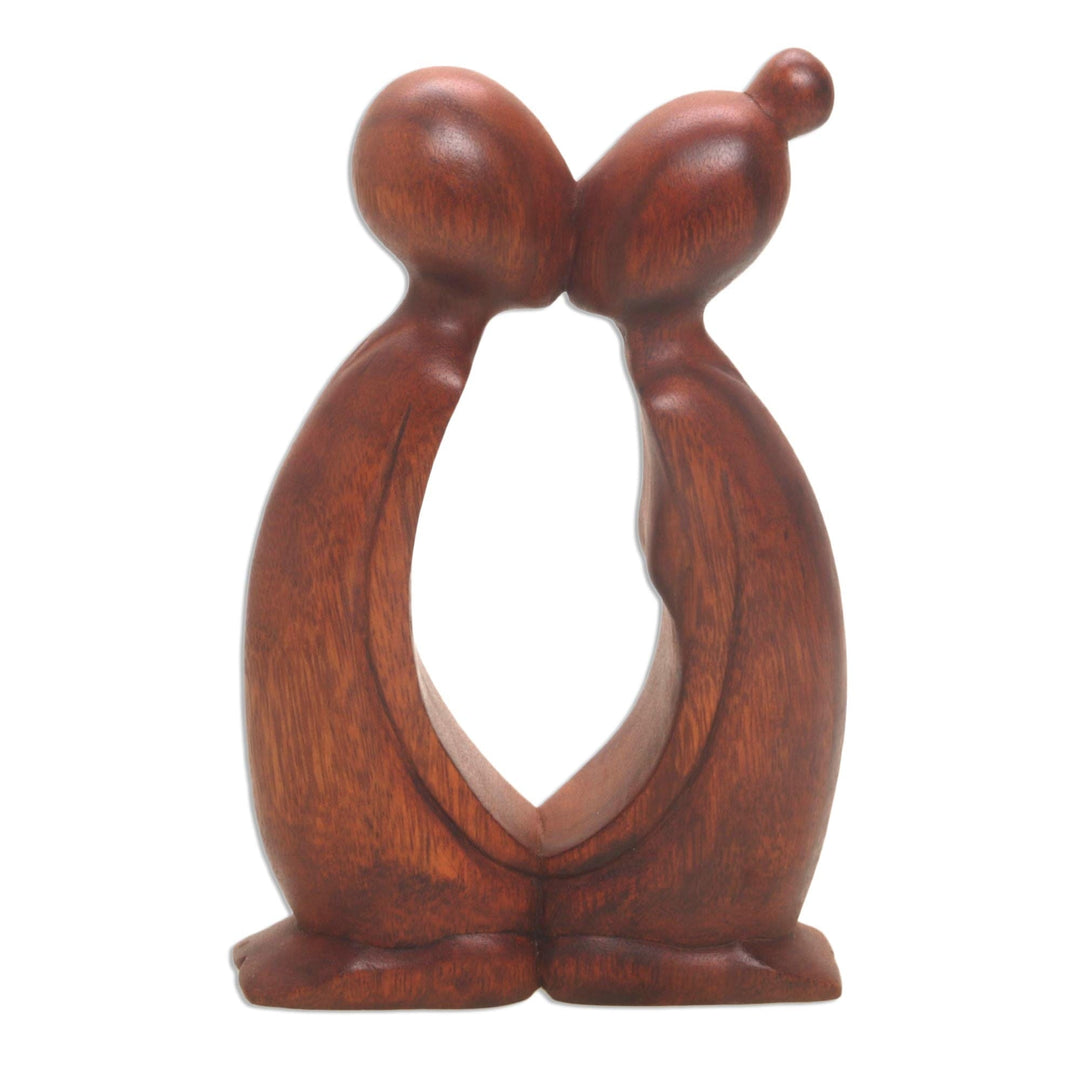 Hand Carved Suar Wood Romantic Statuette from Bali - Kissing You