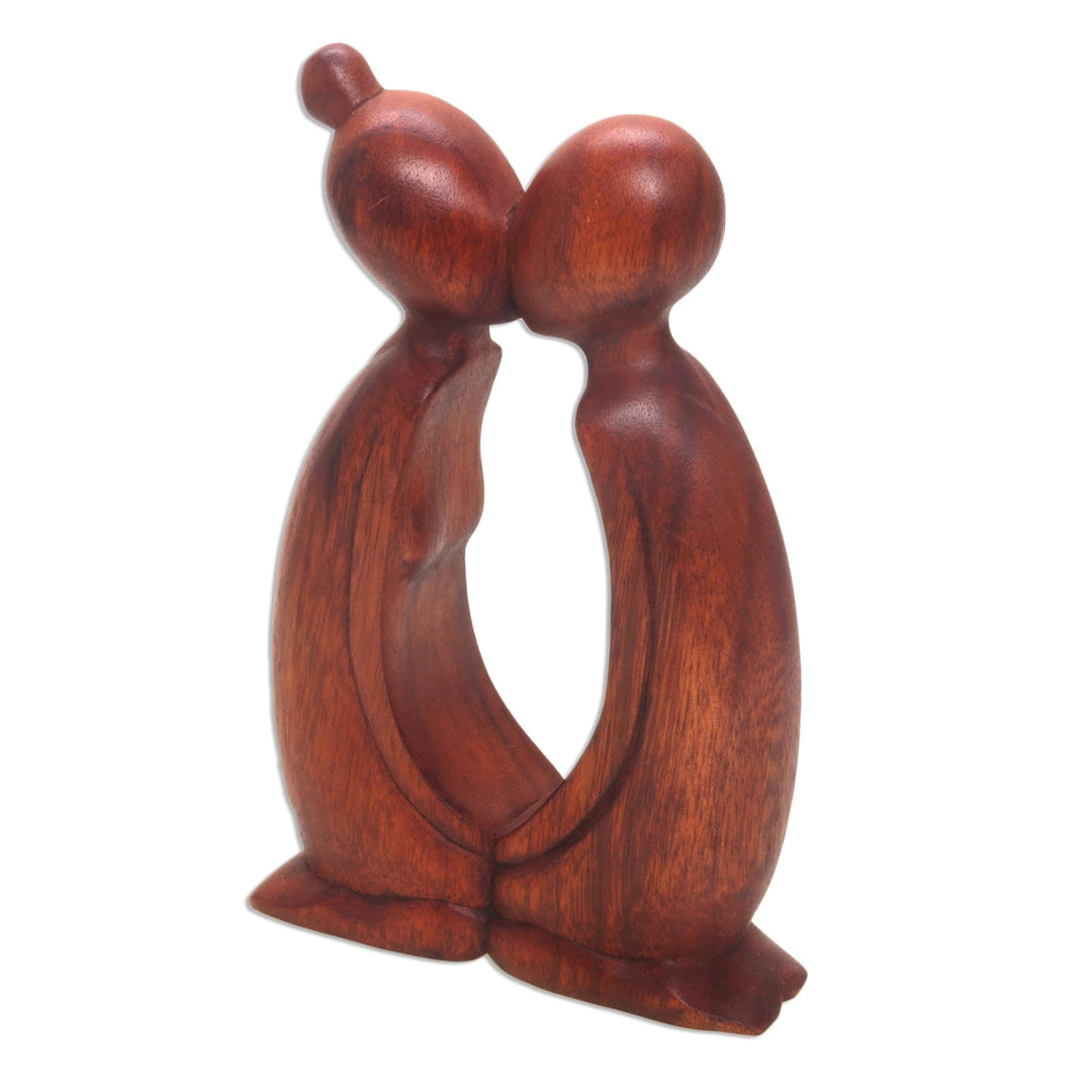 Hand Carved Suar Wood Romantic Statuette from Bali - Kissing You