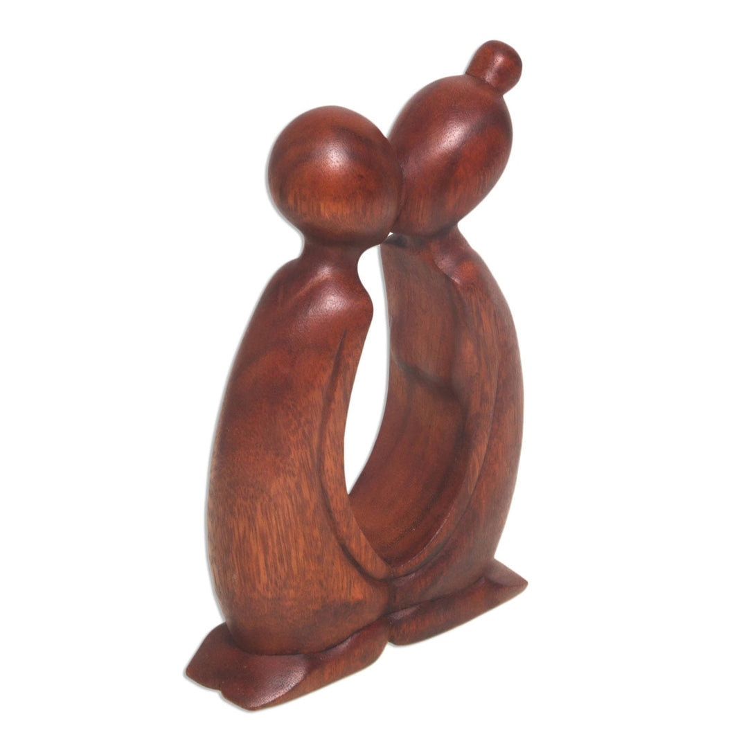 Hand Carved Suar Wood Romantic Statuette from Bali - Kissing You