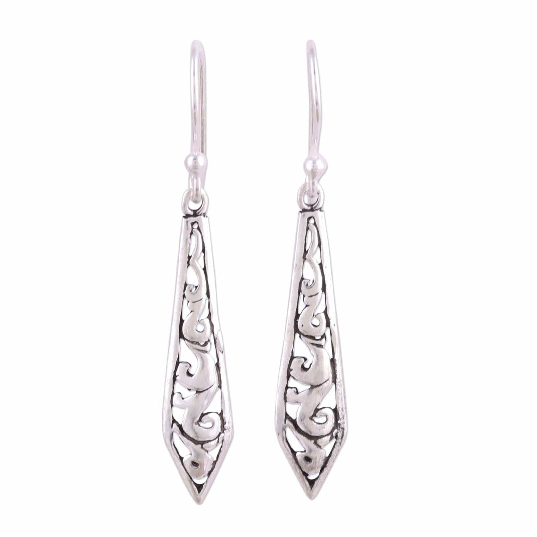 Dagger Shaped Sterling Silver Dangle Earrings from India - Sword of Delhi