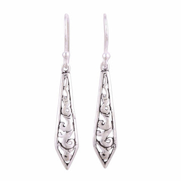 Dagger Shaped Sterling Silver Dangle Earrings from India - Sword of Delhi