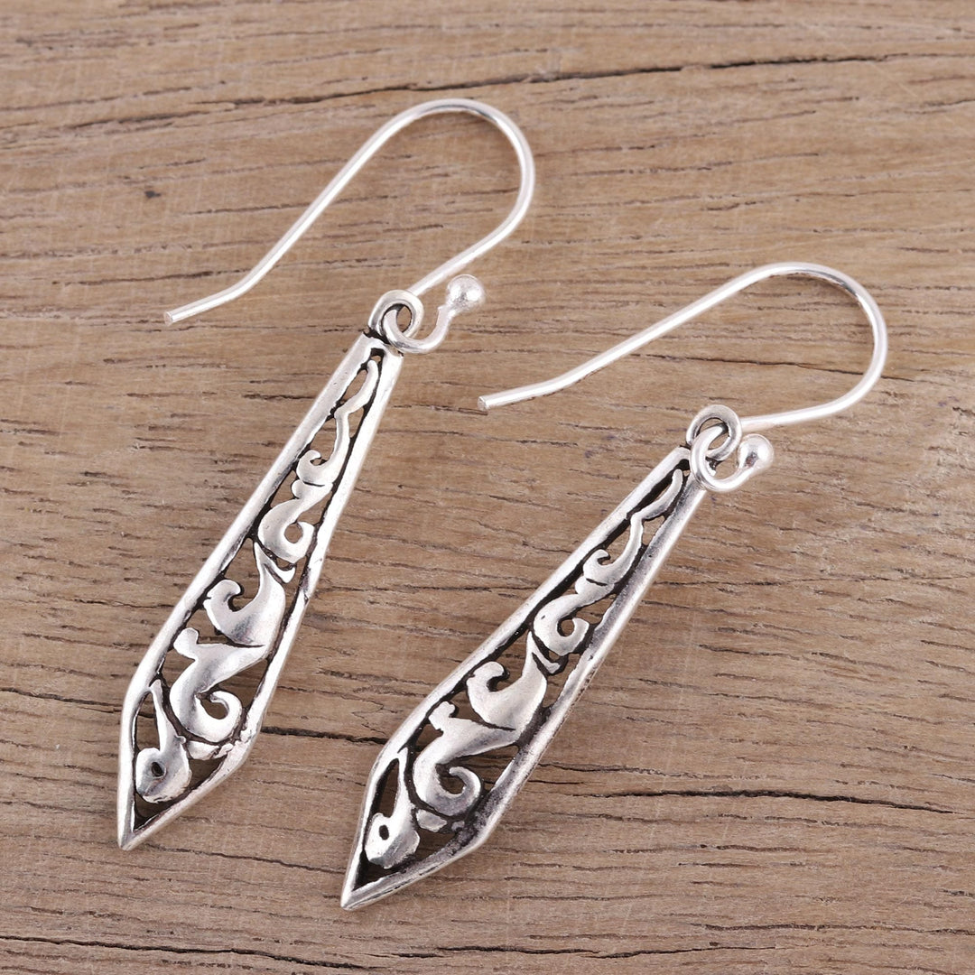 Dagger Shaped Sterling Silver Dangle Earrings from India - Sword of Delhi