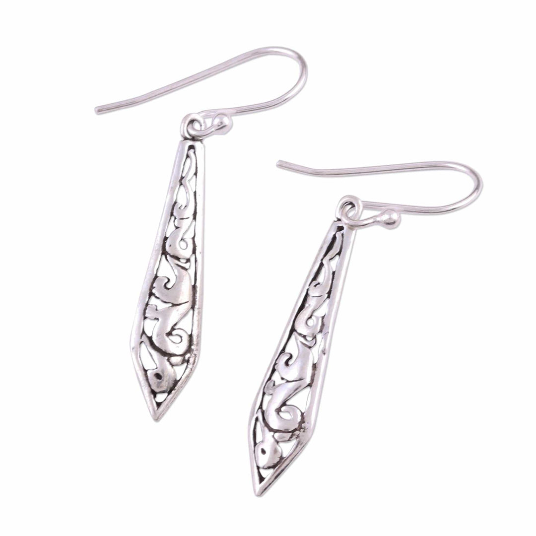 Dagger Shaped Sterling Silver Dangle Earrings from India - Sword of Delhi