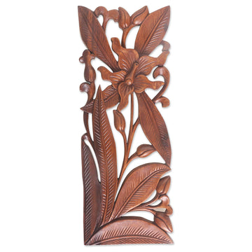 Hand Carved Balinese Wood Orchid Wall Relief Panel - Orchid Charm