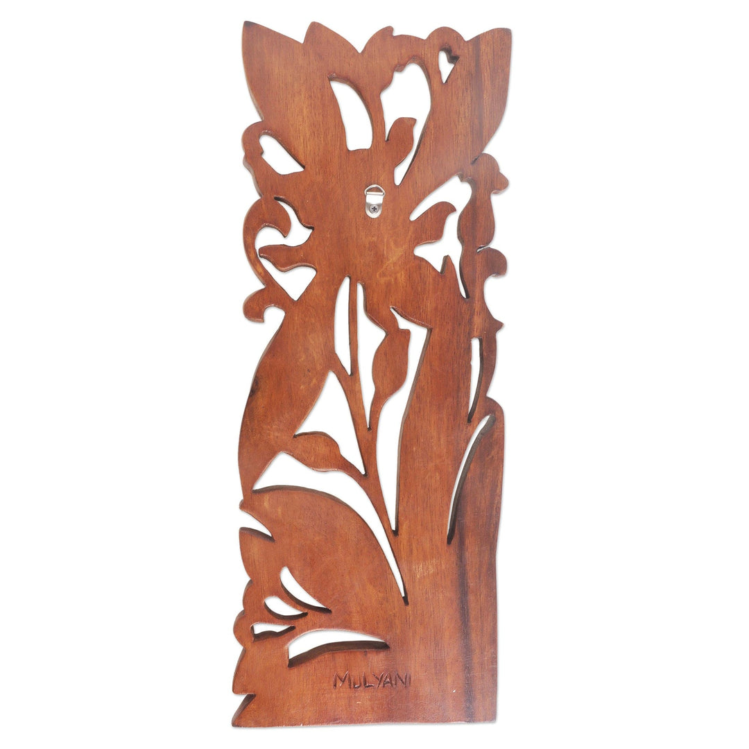 Hand Carved Balinese Wood Orchid Wall Relief Panel - Orchid Charm