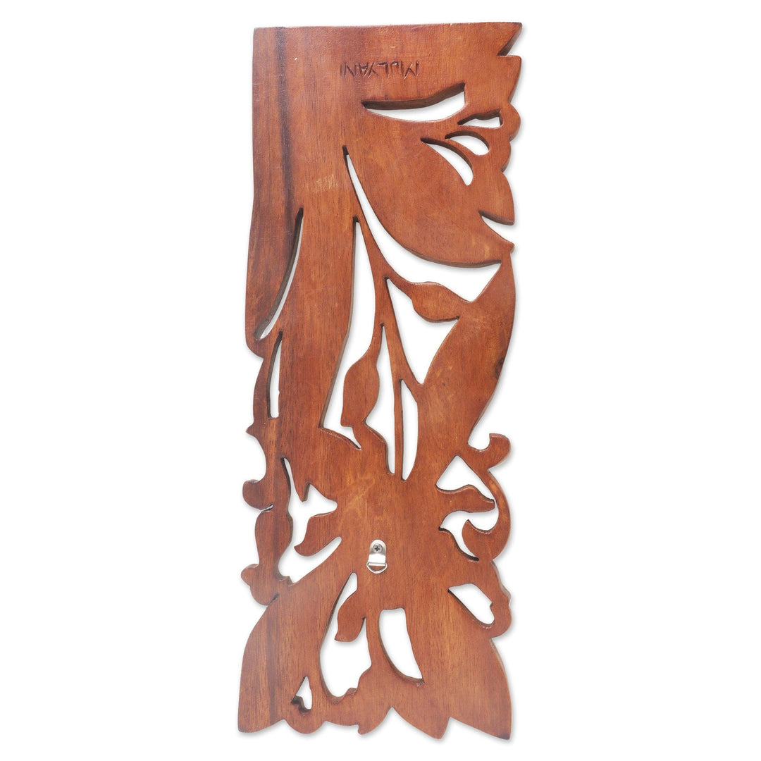 Hand Carved Balinese Wood Orchid Wall Relief Panel - Orchid Charm