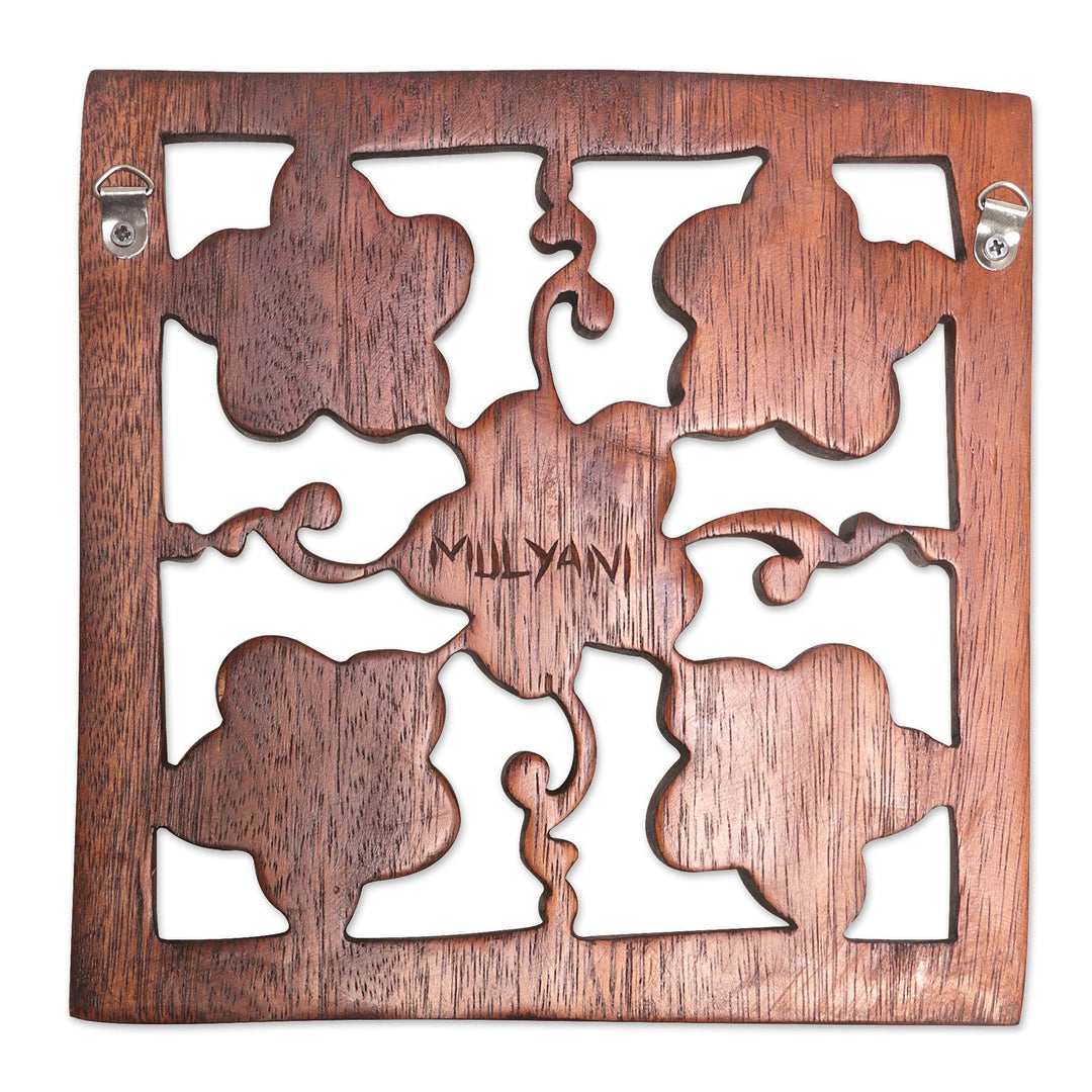 Hand Carved Frangipani Flower Relief Panel from Bali - Frangipani Square