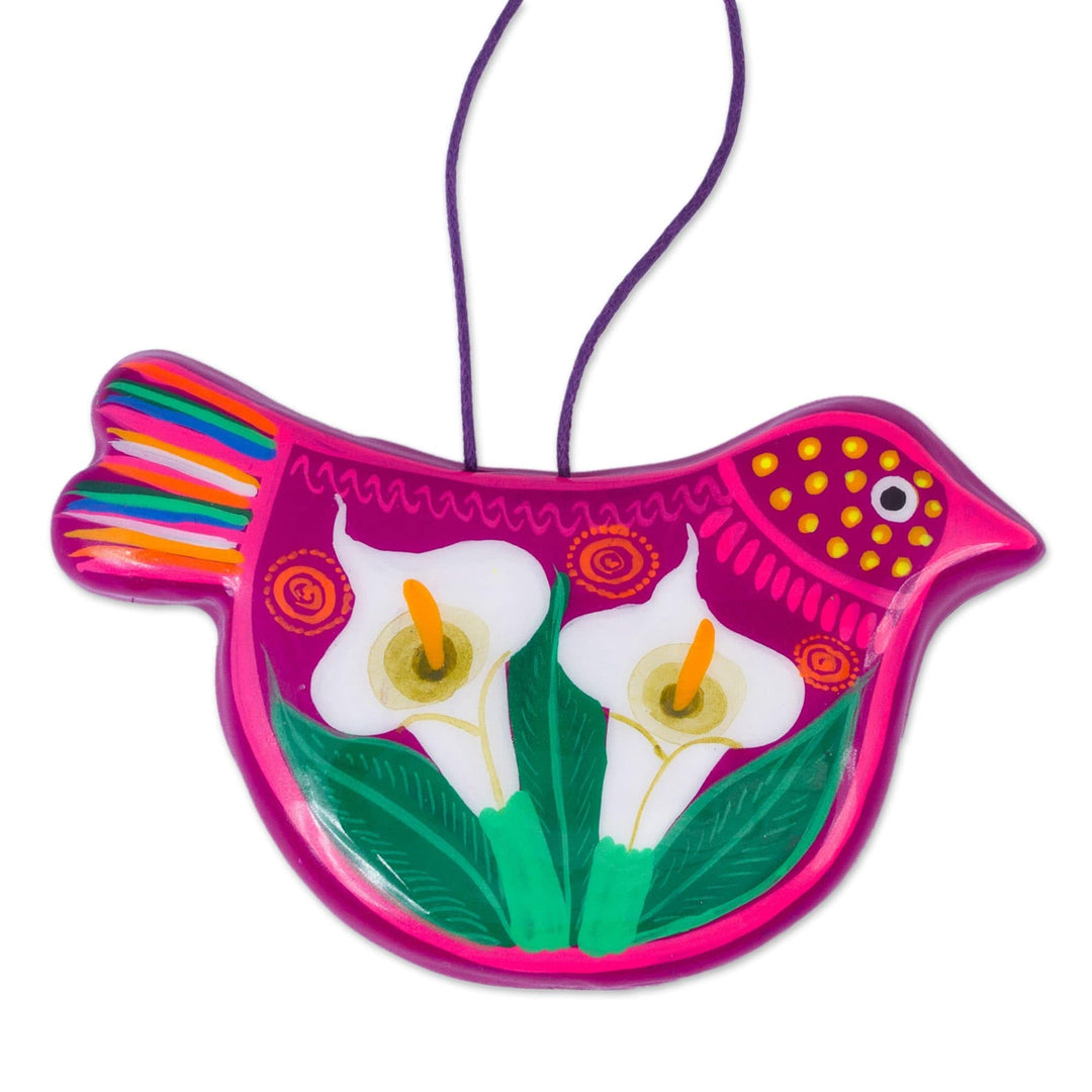 Handcrafted Fuchsia Ceramic Peace Dove Ornaments (Pair) - Bright Bird Joy