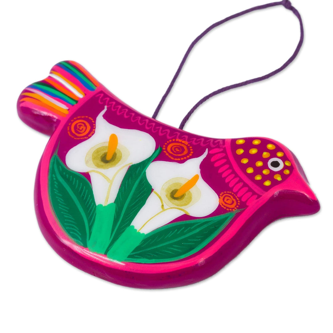 Handcrafted Fuchsia Ceramic Peace Dove Ornaments (Pair) - Bright Bird Joy