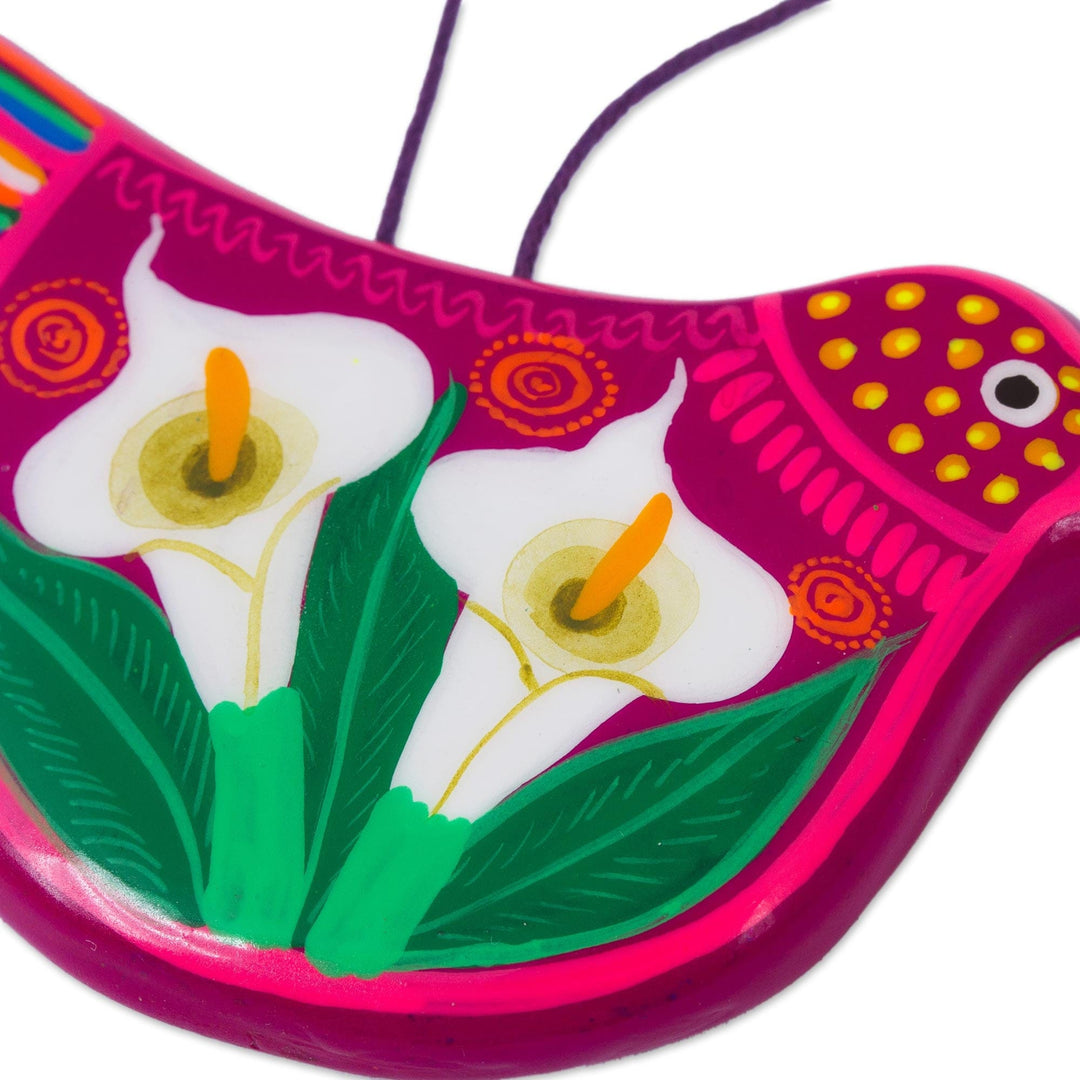 Handcrafted Fuchsia Ceramic Peace Dove Ornaments (Pair) - Bright Bird Joy