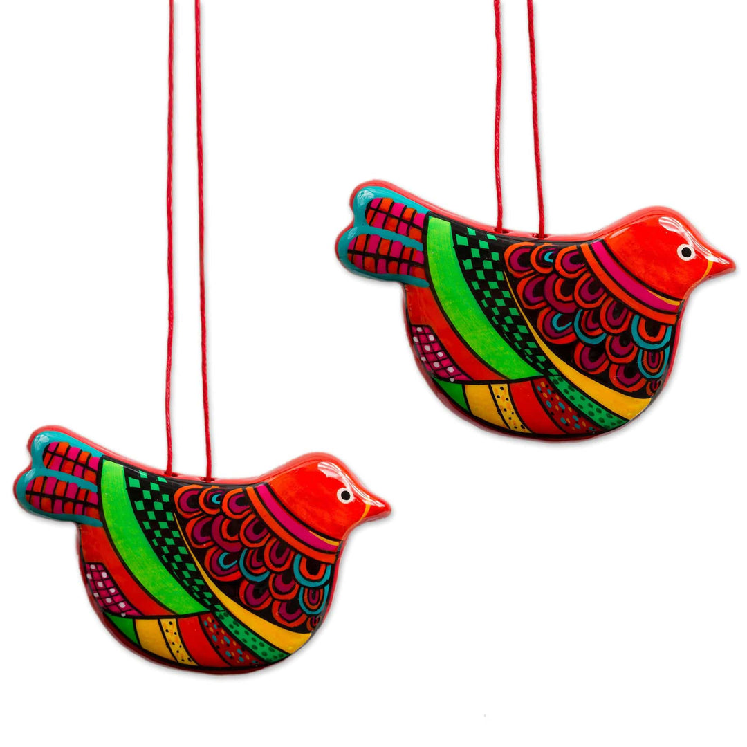 Ceramic Handcrafted and Painted Orange Dove Ornaments (Pair) - Happy Ginger Dove