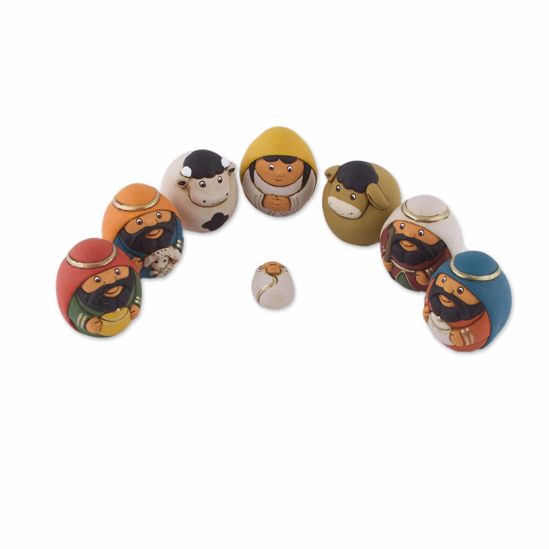 7 Piece Egg-Shaped Diminutive Ceramic Nativity Scene - Christmas Egg-citement