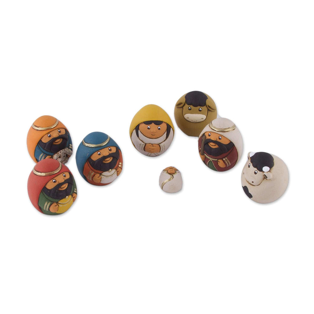 7 Piece Egg-Shaped Diminutive Ceramic Nativity Scene - Christmas Egg-citement
