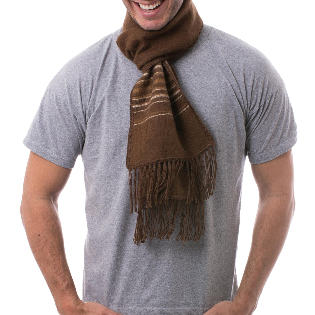 Men's Artisan Crafted Woven Brown Alpaca Blend Scarf - Andean Clouds in Brown