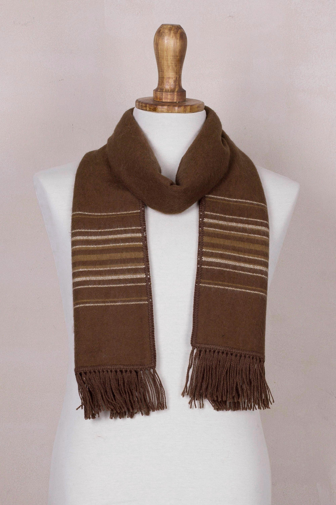 Men's Artisan Crafted Woven Brown Alpaca Blend Scarf - Andean Clouds in Brown